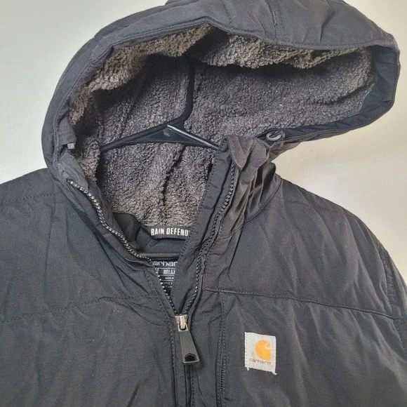 Carhartt Rain Defender Relaxed Fit Hooded Puffer Jacket Black OJ5457-W Womens M - Picture 2 of 10